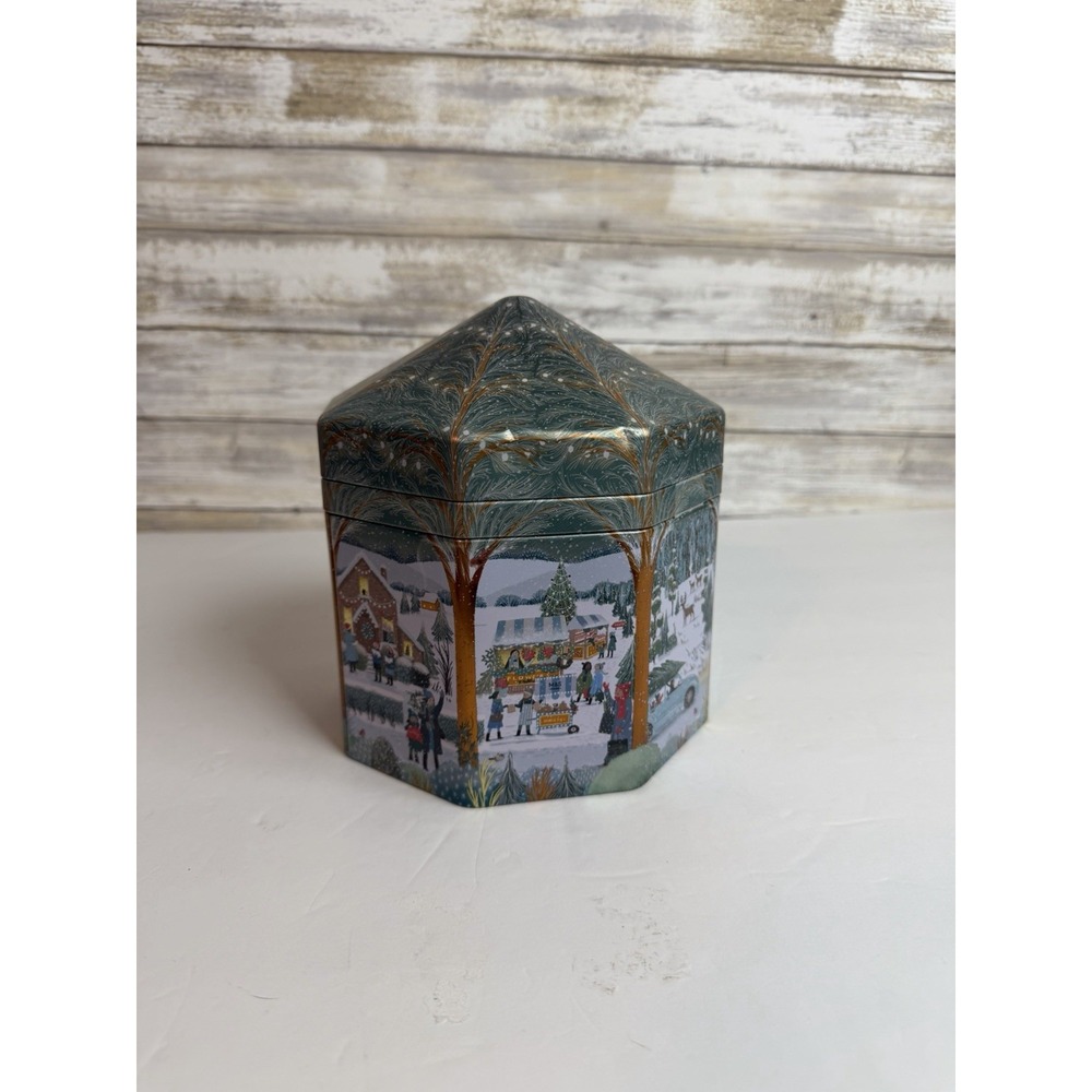 Mark & Spencer Snowy Christmas Music Box Cookie Tin w/ Rotating Light Projector